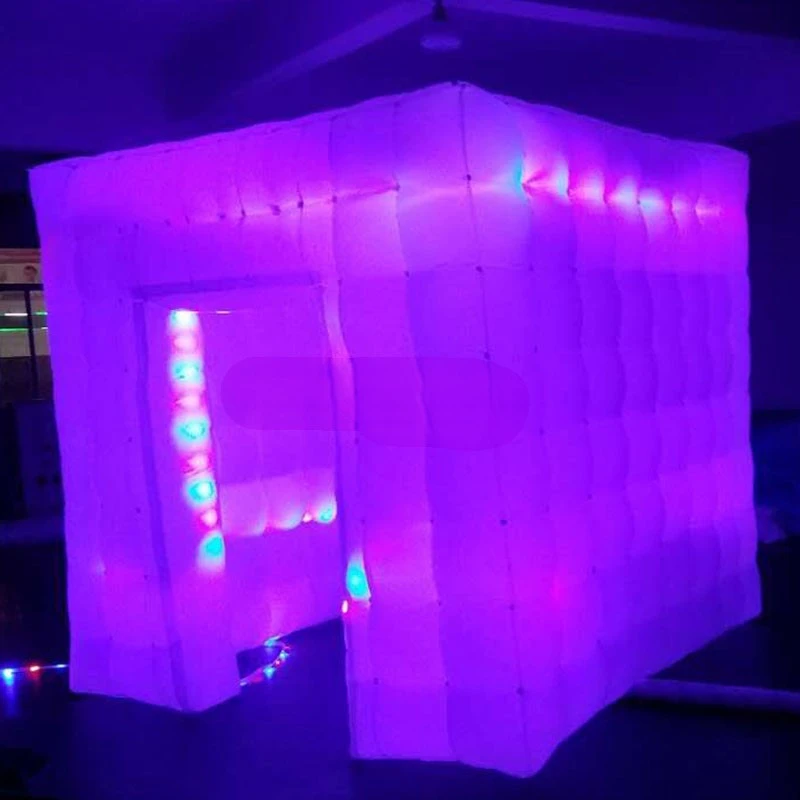 LED Lighted Commercial Photo Booth, Inflatable Cube Tent with LED Lights, Inflatable White Promotional Tents Inflatable Photo Bo