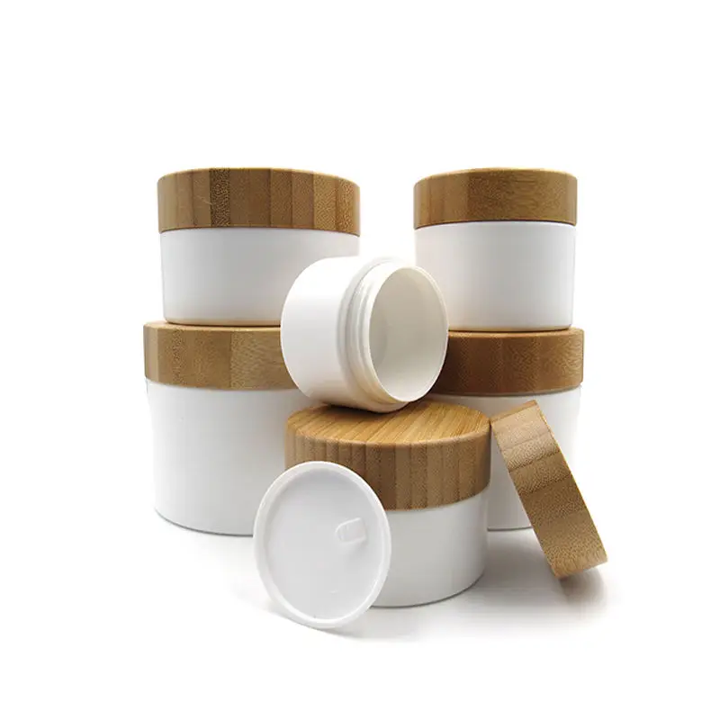 1Pcs 30/50/100/150/200/250ML White PP Bamboo Face Cream Clay Mask Jar Refillable Balm Cosmetics DIY Empty Sample Cans for Travel