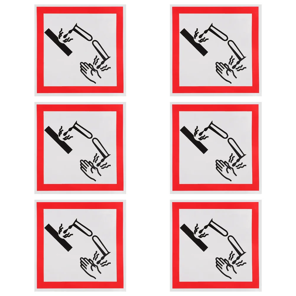 

6pcs Corrosive Material Label Decal Durable Pvc Self Adhesive Safety Labels For Hazmat Warning Signs Laboratories Factories