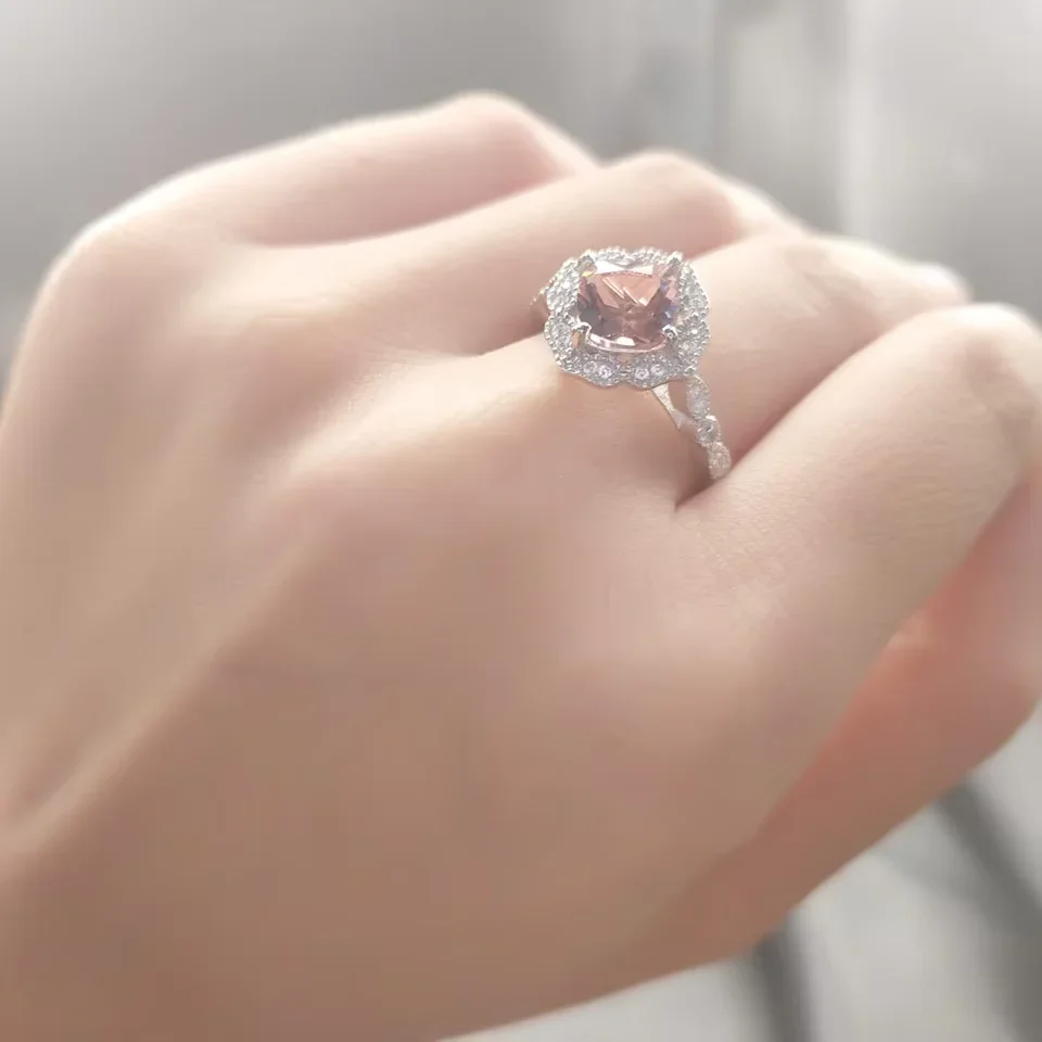 

Nano Morganite Rings 925 Sterling Silver Ring Pink Cushion 7mm Rings for Women