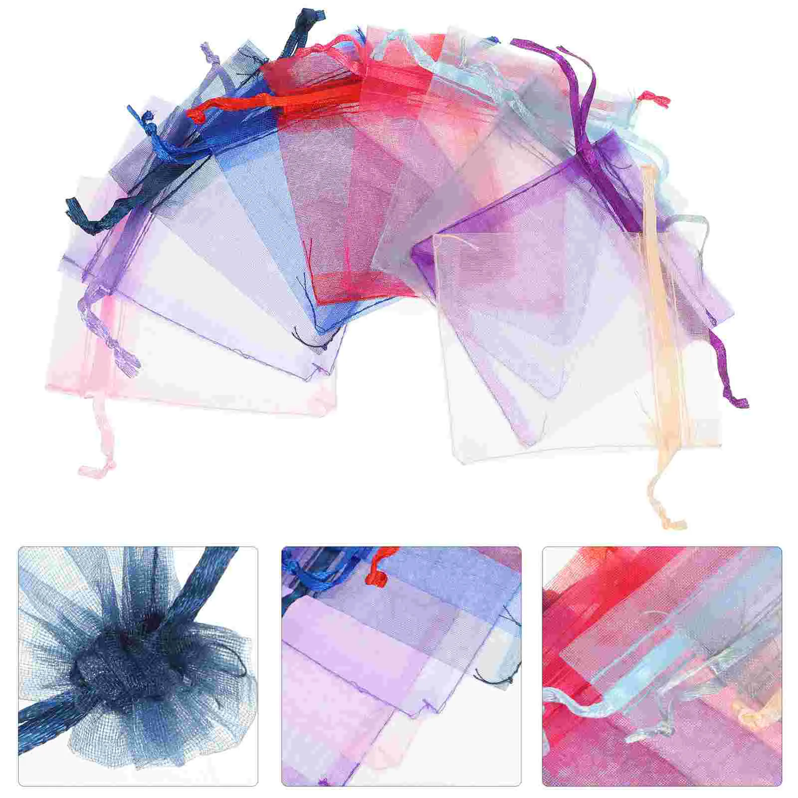 100 Pcs Mini White Organza Gift Bag Jewelry Drawstring Pouch Mesh Bags Bulk Storage Pouches Toiletry