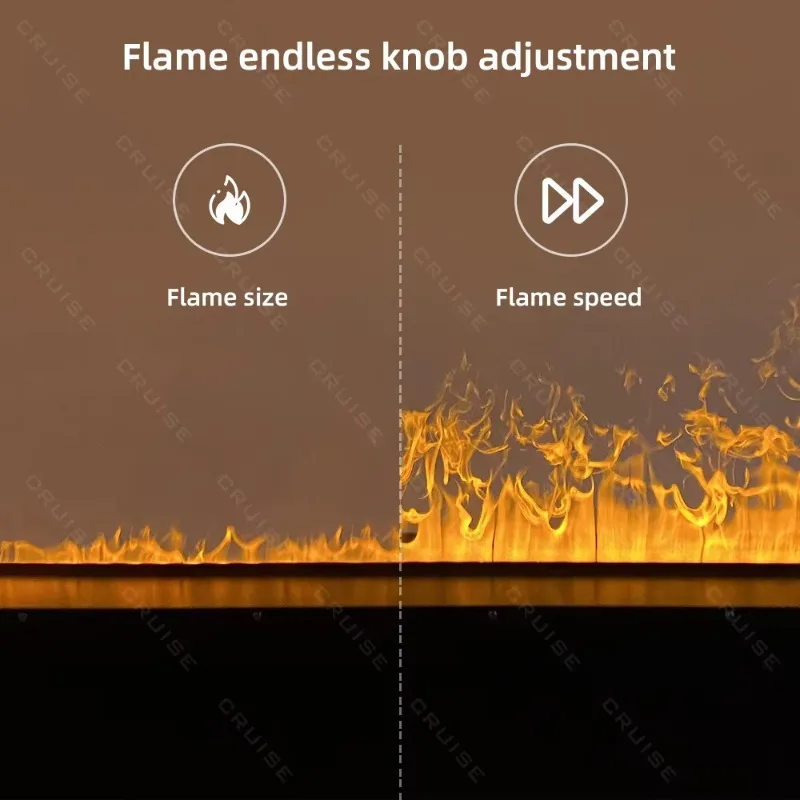 CRUISE 800mm 3D Electric Fireplace Mute Stepless Knob Adjusted Flame Size Mist Insert Steam Flame LED Built-in