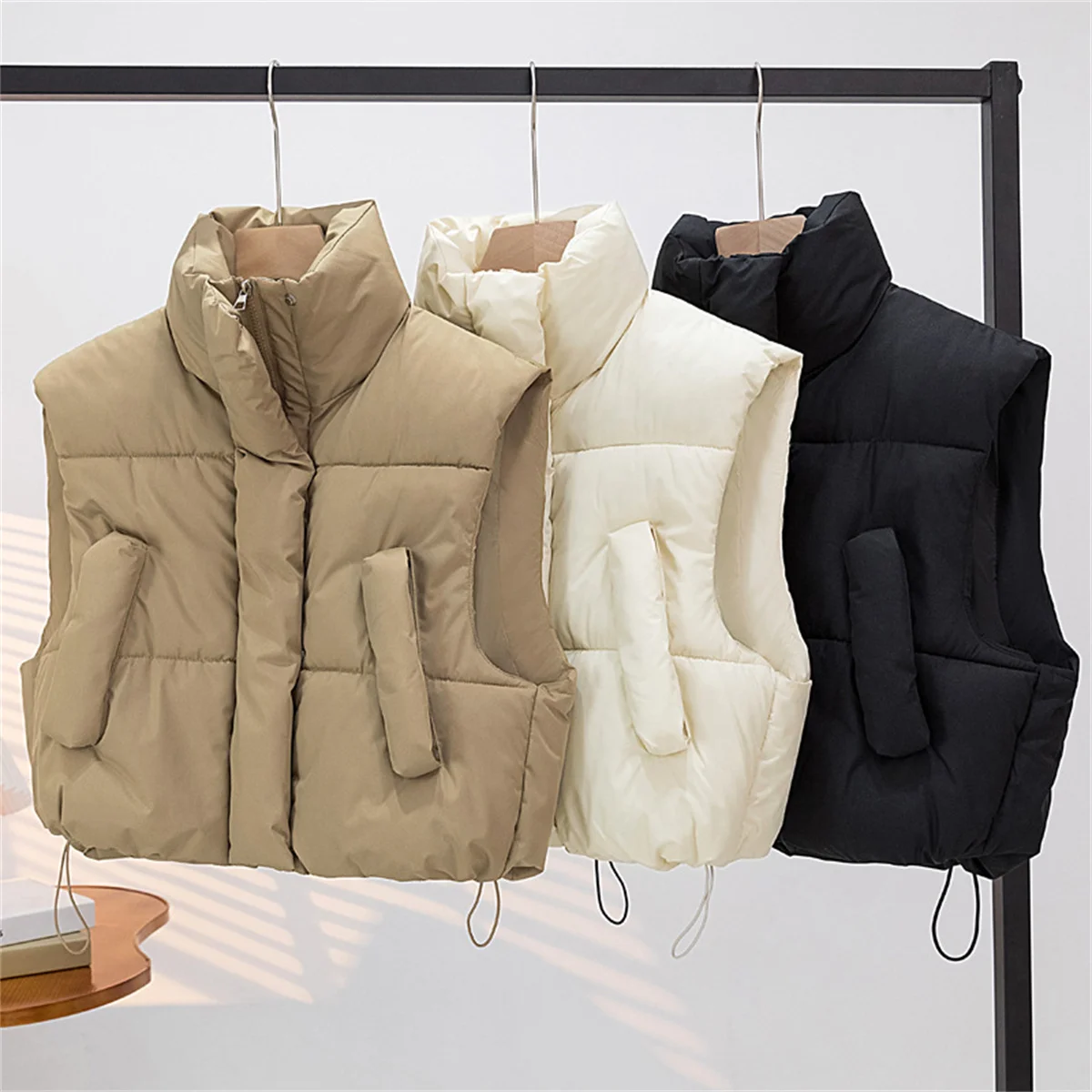 الخريف الشتاء المرأة قصيرة القطن أسفل سترة قصيرة الوقوف طوق الدافئة أكمام مبطن سترة سترة خارجية القمم أبلى #3