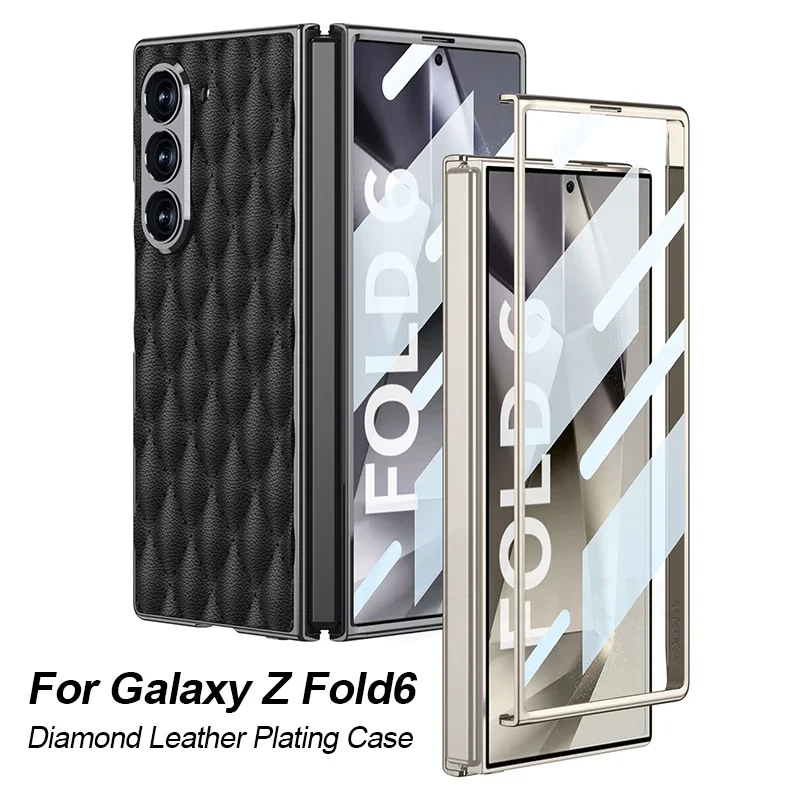 

Роскошный кожаный чехол с бриллиантовым покрытием для Samsung Galaxy Z Fold 6, стеклянный пластиковый жесткий чехол с экраном для Galaxy Z Fold6, чехол