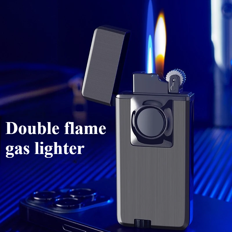 

Butane Gas Lighter with Creative Double Flames Wheel Ignition Inflate High-Flame Smoking Accessories Metal Cigarette Lighters
