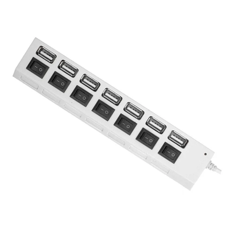 USB Hub 2.0 USB Splitter Multi Hub محول USB متعدد المنافذ محول الطاقة مع ملحقات التبديل للكمبيوتر المحمول، أبيض