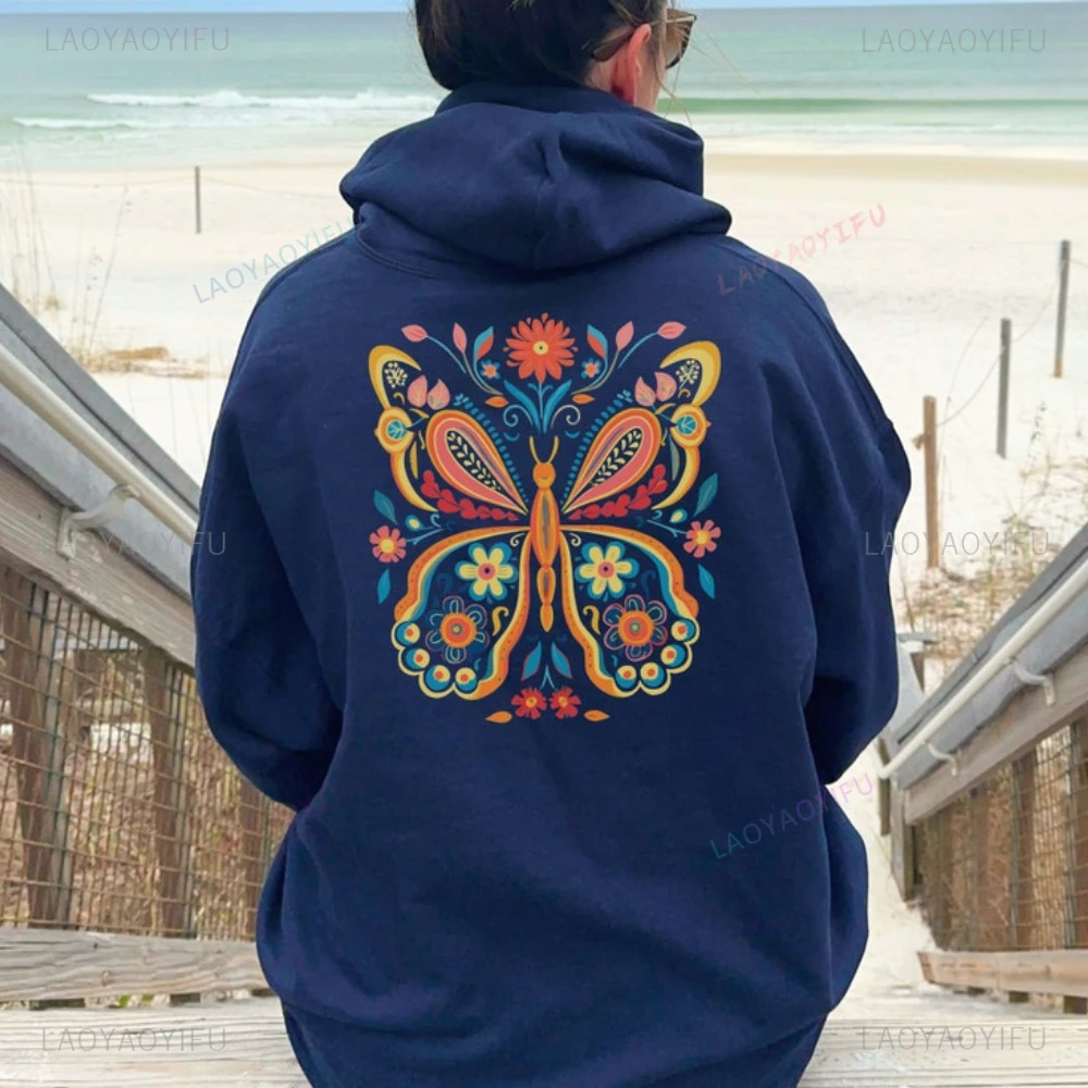 Butterfly Hoodie Gift Butterfly Lover Sweatshirt Botanical Aesthetic Retro Backprint Sweater Fashion Floral Butterfly Sweatshirt