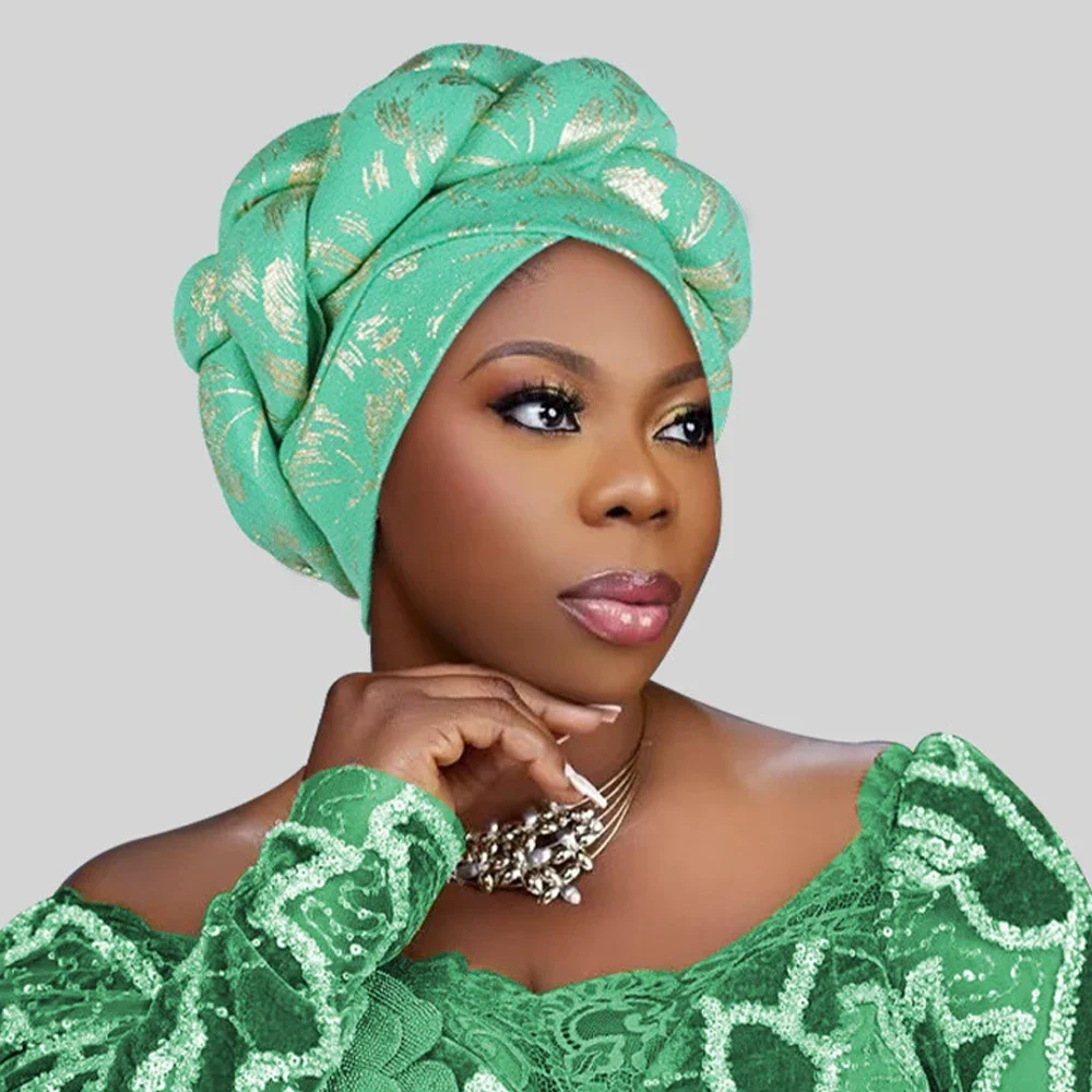 الضفائر قبعة عمامة للنساء مسلم الحجاب بونيه الأفريقية السيارات Gele Headties النيجيري رئيس التفاف الزفاف القبعات حفلة الحجاب