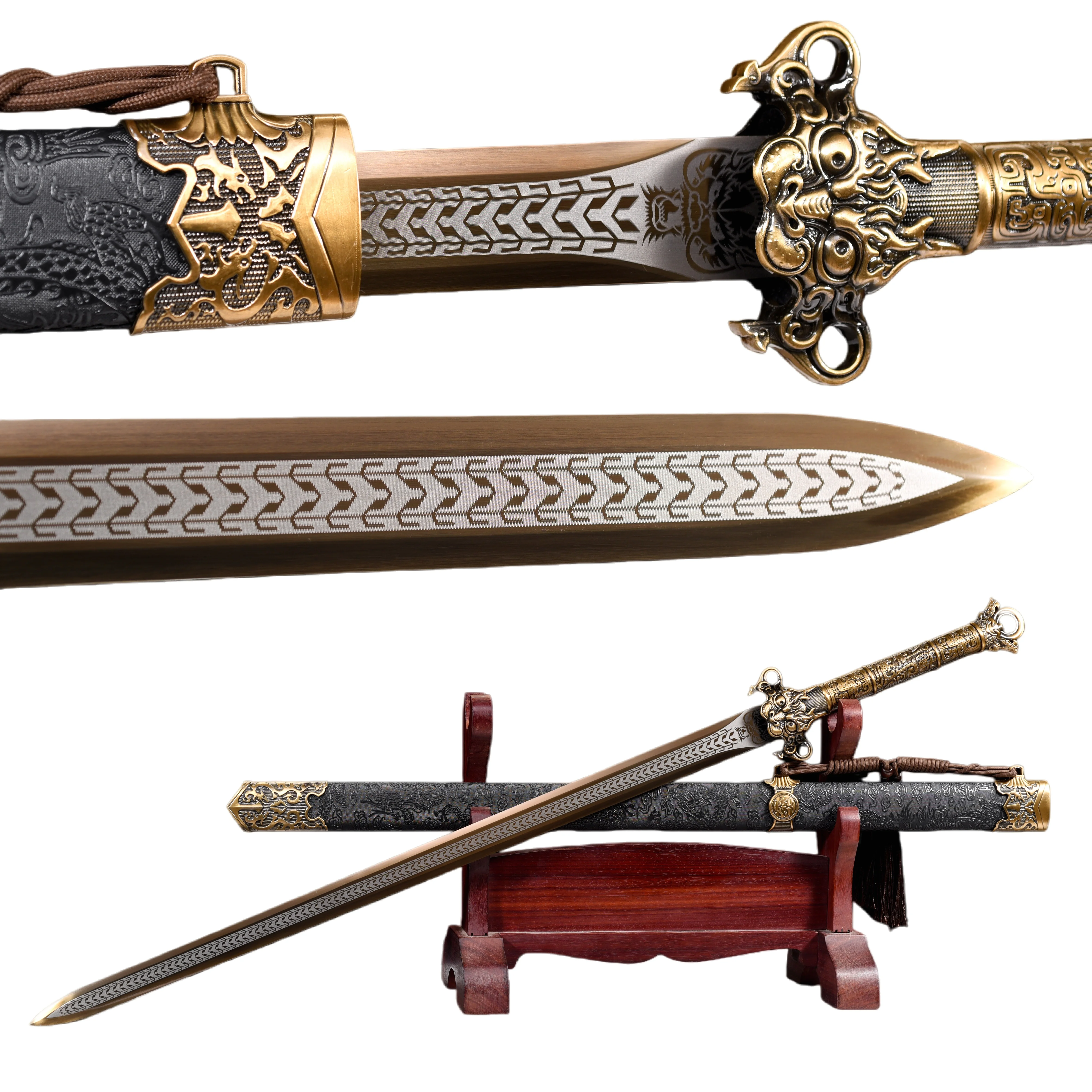 105cm medieval royal Knight Warrior Sword of Warcraft,gold true steel blade cosplay samurai sword katana battle preparation full