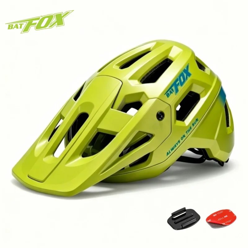 BATFOX Mountain Bike Helmet Adjustable Fit Riding Removable Visor Safety CE Certified Bicycle Helmet with Action Cam Accessories