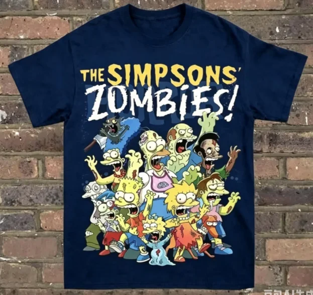 2026 New Summer Zombie Cartoon Collage Graphic T-Shirt Animation Header Chest Print Oversized Short Sleeve Street Casual Tee Top