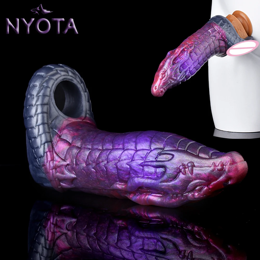 

NYOTA Delay Ejaculation Penis Sleeve Sheath Soft Silicone Sex Toy Reusable Cock Enlargement Dragon Hollow Dildo Male Masturbator