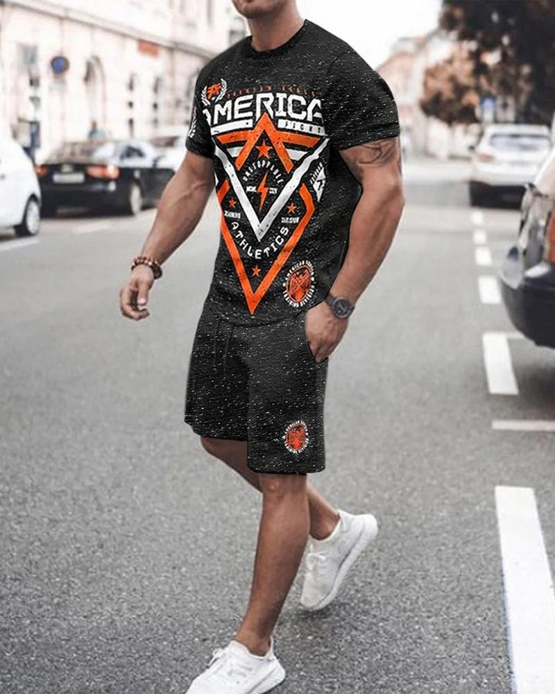 2023 Men\'s Suit O-neck T-shirt Shorts Sportswear 2piece Set Jogging Fitness Male Clothes Streetwear Tracksuit Summer Beach Style