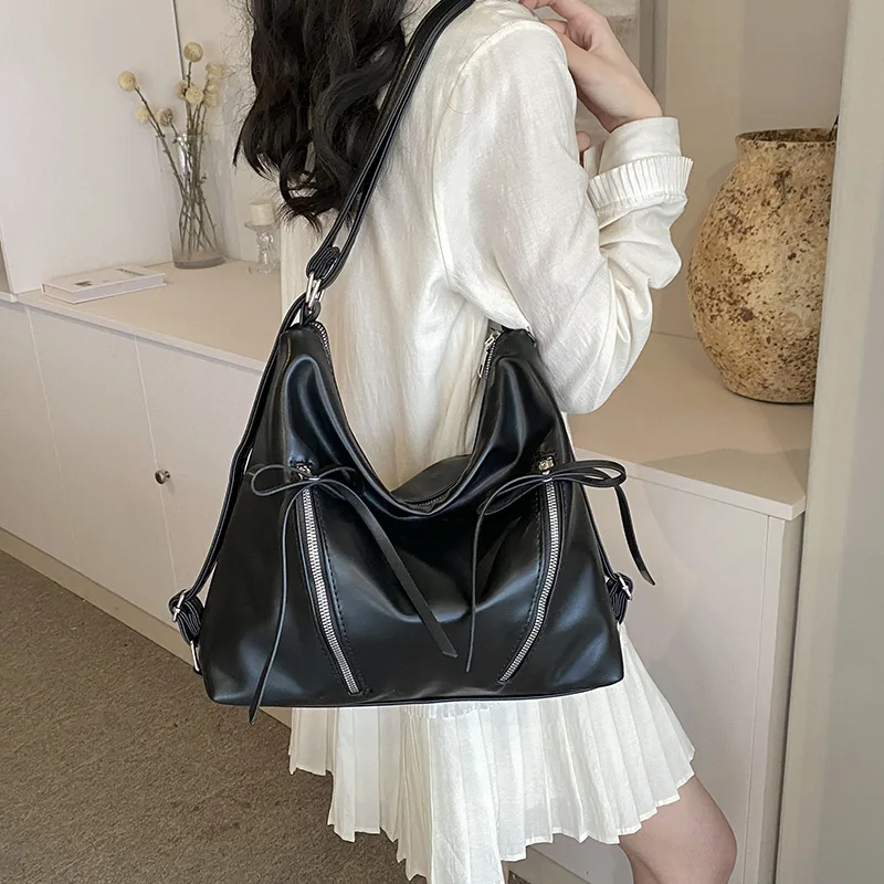 Bow Backpack for Women\'s 2024 New Trendy and Fashionable Korean Tote Bag Casual Large Capacity One Shoulder Backpack