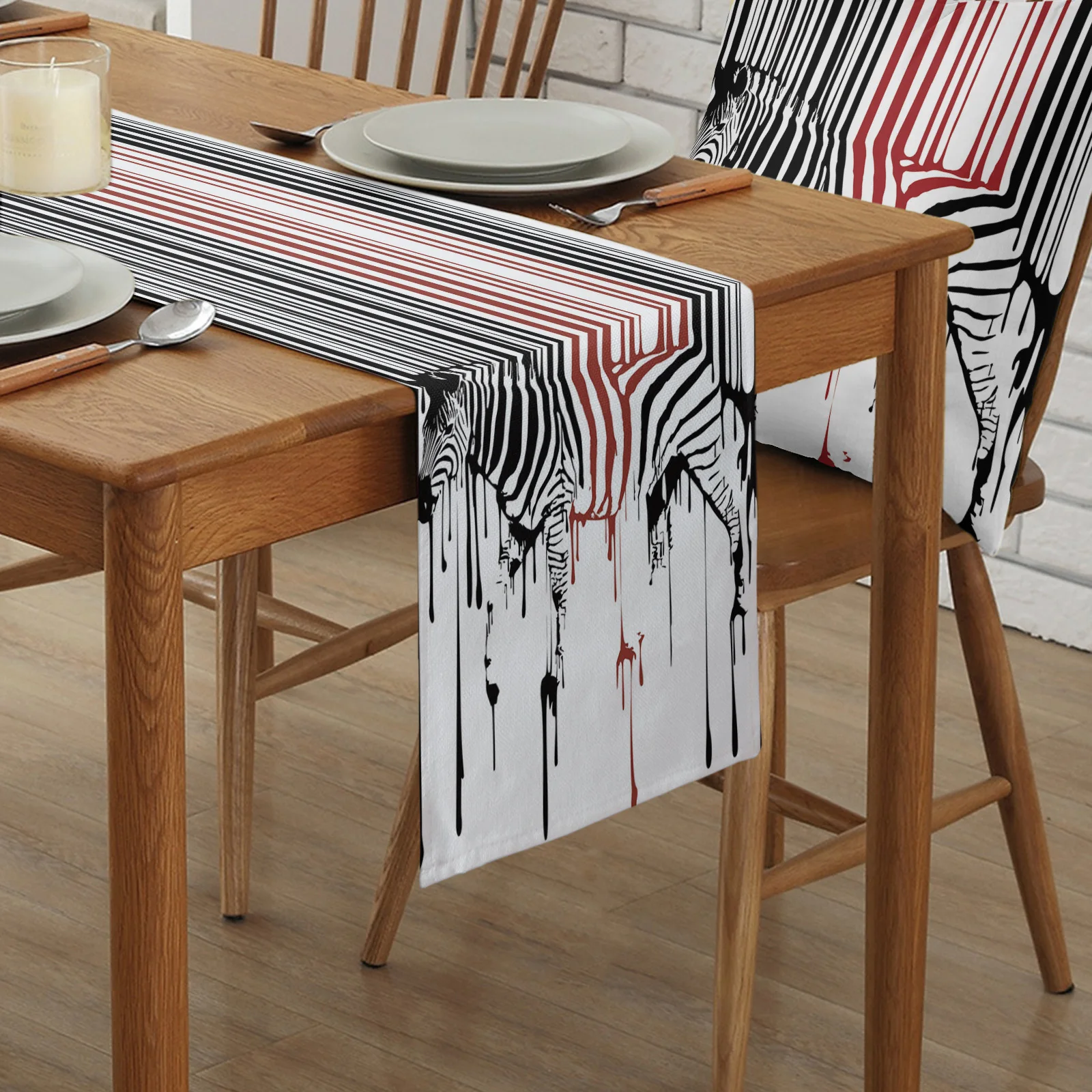 Funny Animal Zebra Paint Black White Red Linen Table Runners Kitchen Table Decoration Dining Table Runner Wedding Party Supplies