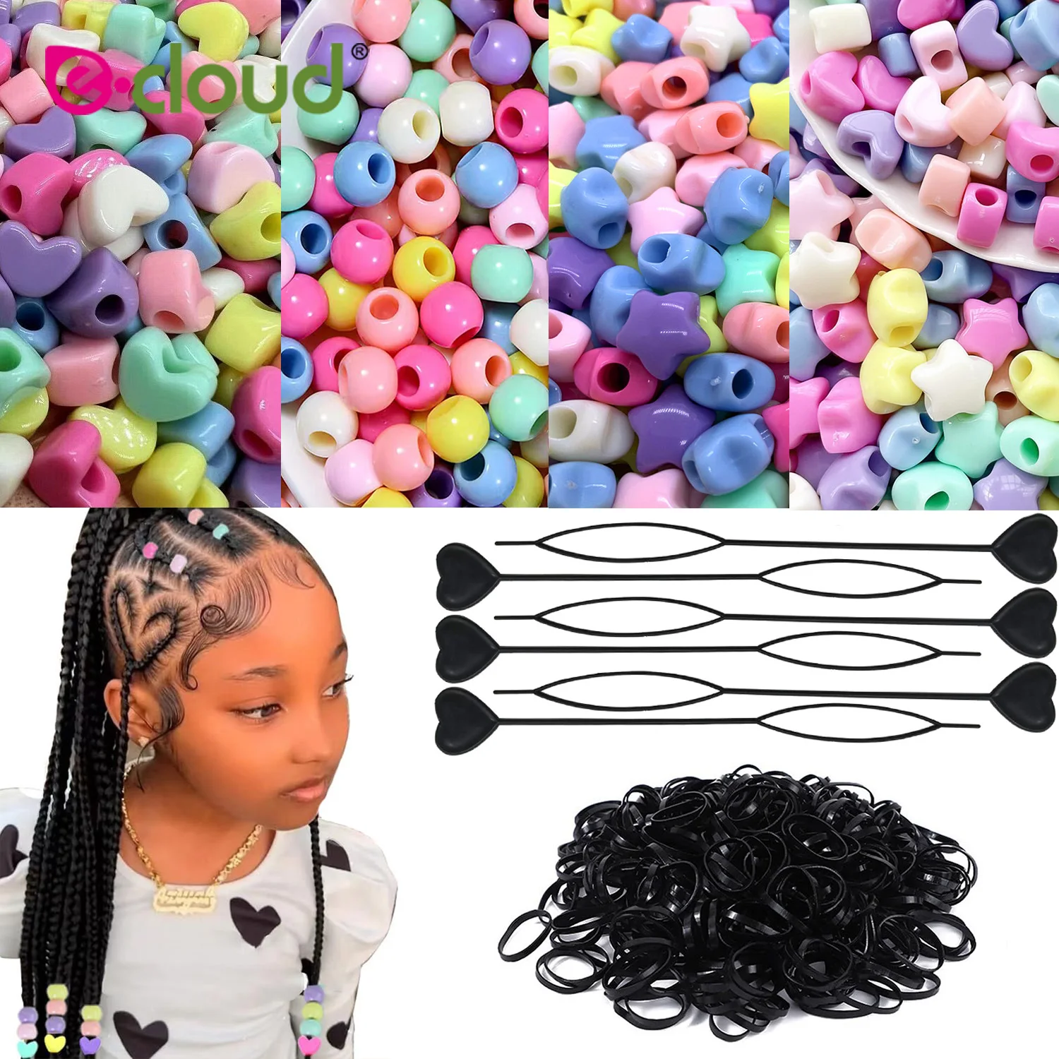 201PCS Acrylic Kids Hair Beads Sets 100pcs Multicolor Dreadlocks Beads 100 Rubber Bands and 1 Beader Tools for Hair Braiding