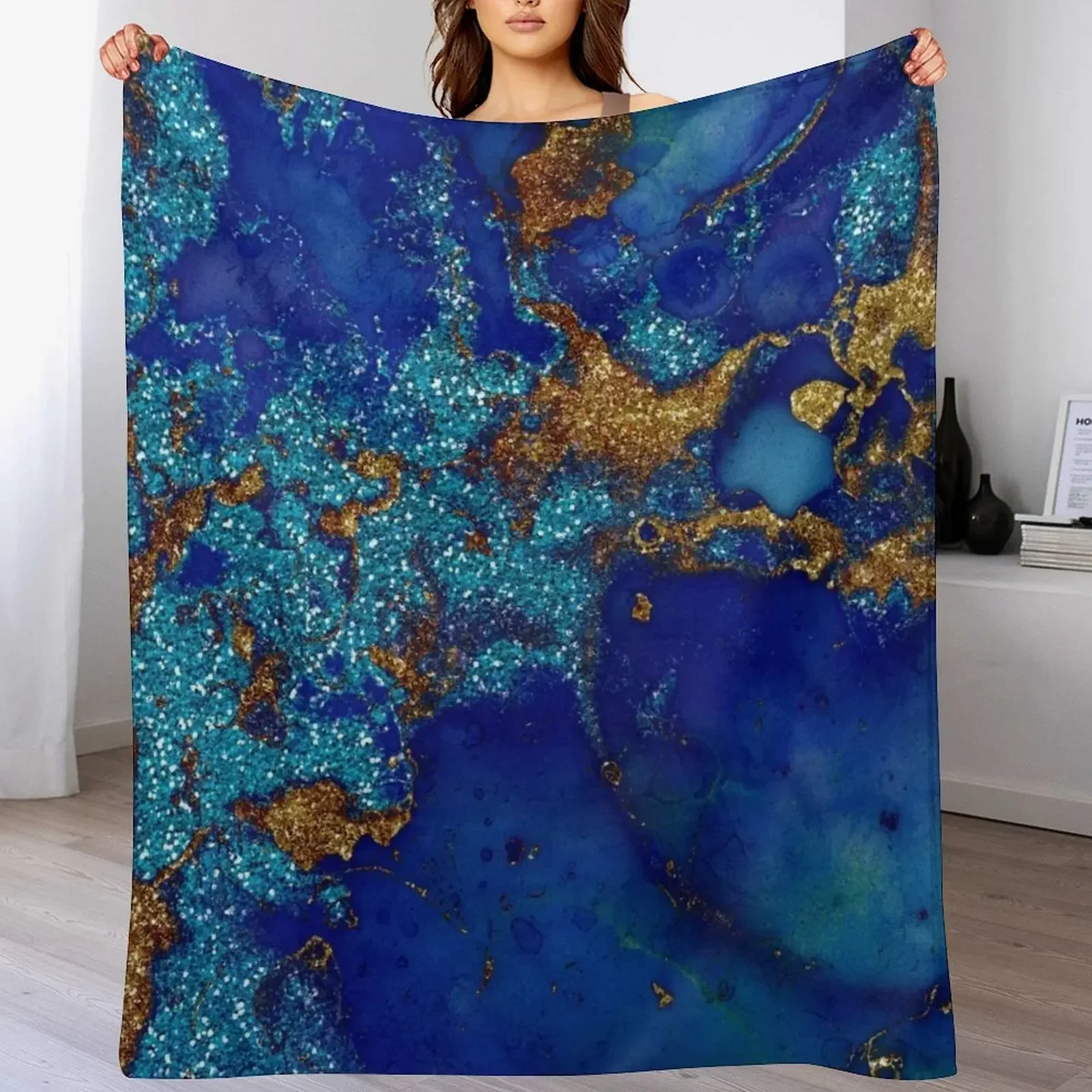 Gold Indigo Blue Faux Malachite Marble Throw Blanket Summer Beddings Blankets For Bed Blankets