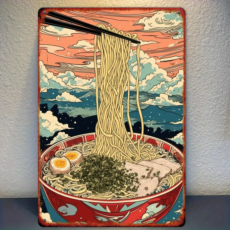 Plano 2D, 1 pieza 30,48x20,32 cm Impresión artística de placa de hierro, diseño de ramen japonés para un ambiente cálido en su comedor o cocina, ideal