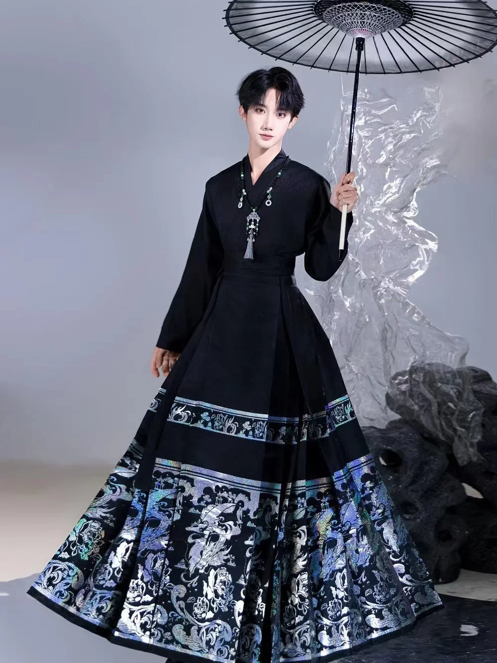 New Chinese Style Hanfu Dress Men Women Ming Dynasty Woven Gold Horse Face Skirt Vintage Couples Cosplay Photography Costume