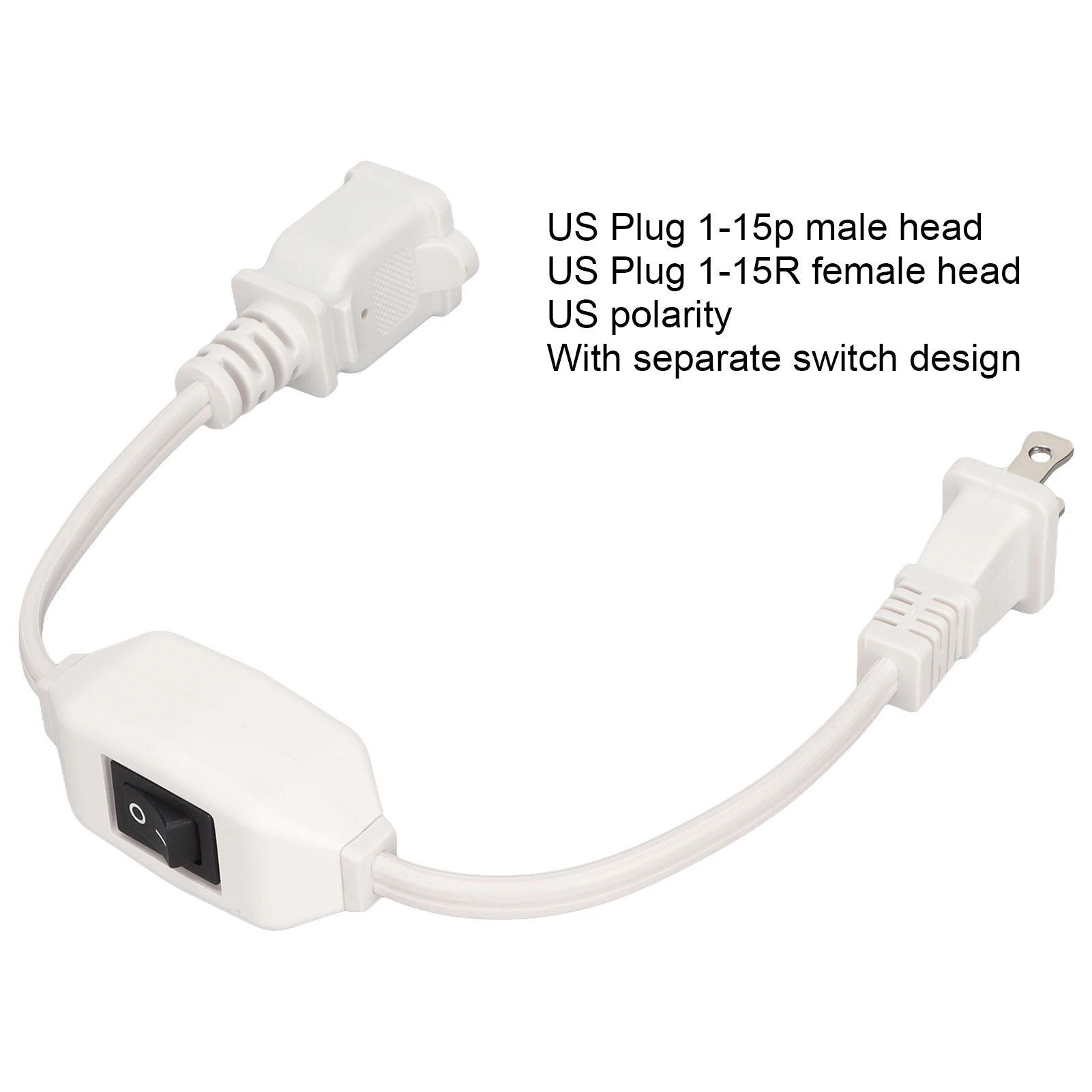 2 Prong Polarized Extension Cord 16AWG On Off Switch Extension Cord Flame Retardant for 1‑15P Male to 1‑15R Female Plug