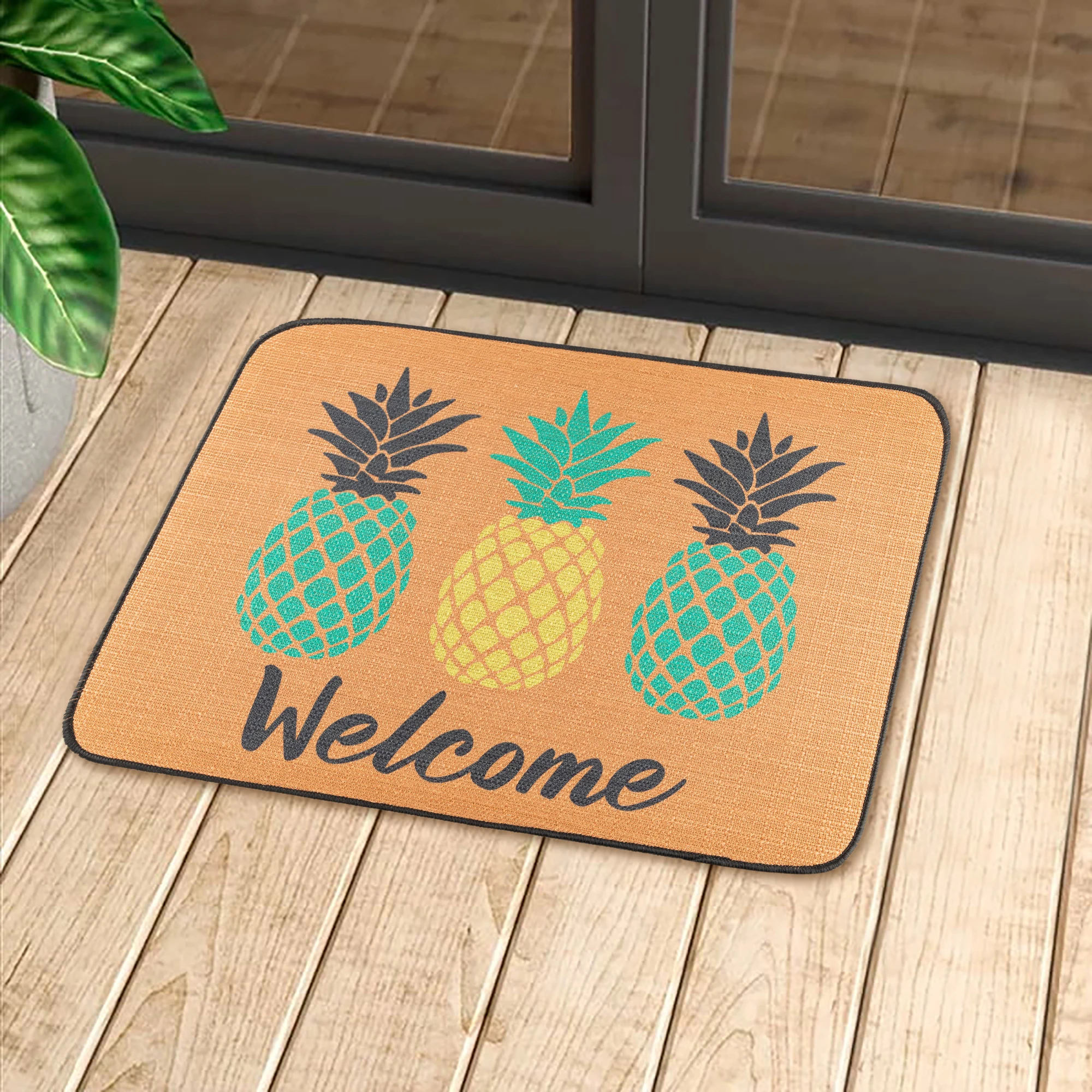 Printed Pineapple Entrance Hall Doormat Welcome Linen Kitchen Rug Non Slip Washable Carpet Tropical Style Floor Mat Home Decor