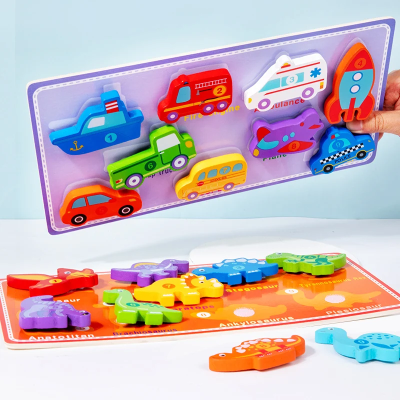 Jouet Éducatif Montessori en Bois pour Enfant, Puzzle Velcro 3D, décennie s à Saisir de la Main, Puzzle Espagnol, 8 Pièces