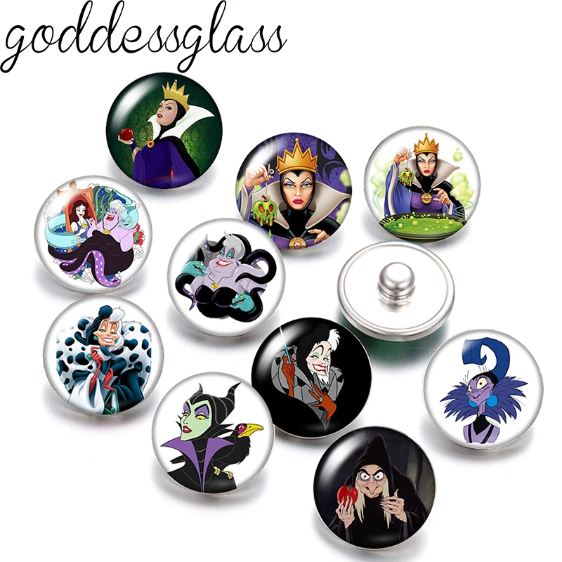 Disney Evil characters Evil Queen Vanessa 10pcs mixed 12mm/18mm snap buttons for 12mm/18mm snap bracelets DIY snap jewelry Gift