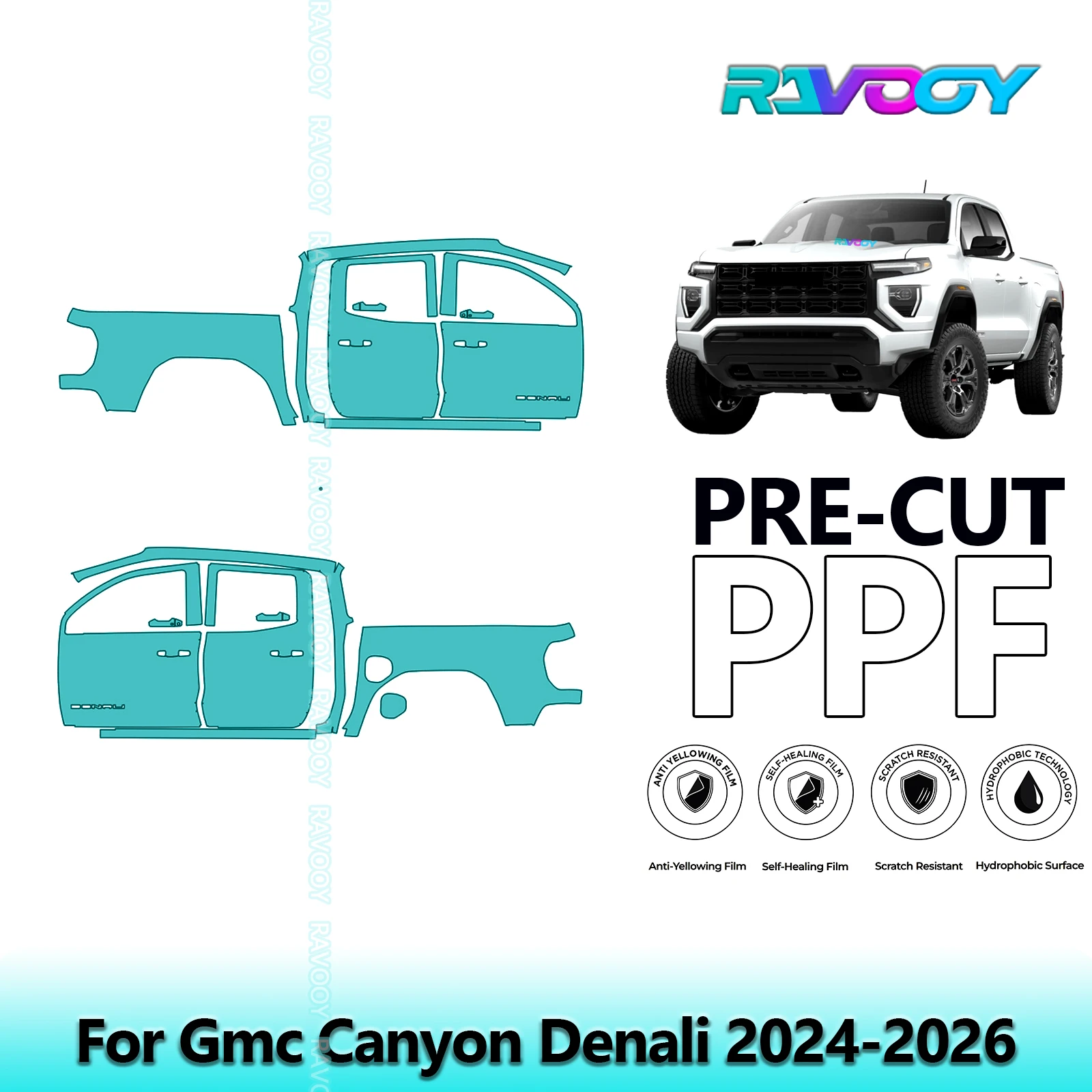 

For Gmc Canyon Denali 2024-2026 8.5mil Clear Matte Pre-Cut PPF Door & A/B Pillar Kit TPU Paint Protection Film Set