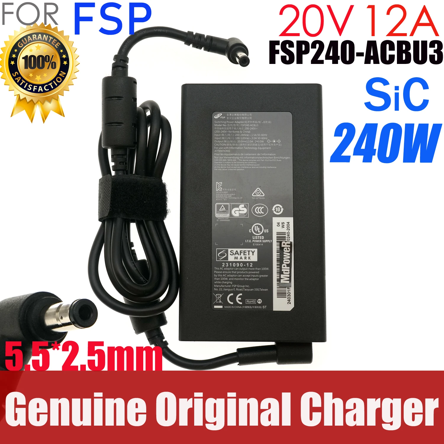 

Genuine FSP FSP240-ACBU3 Switching Power Adapter 20V 12A 240W Laptop Charger for Mechrevo PTEROSAUR 15 16 PRO E16S 5.5x2.5mm