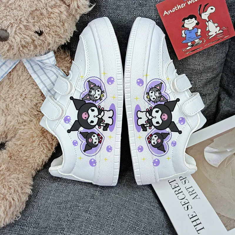 Kuromi Kids Tennis Shoes White Low Cut Board Shoes Cartoon Children Sneakers For Girls Boys Casual Print Sport Shoes Flat Middle