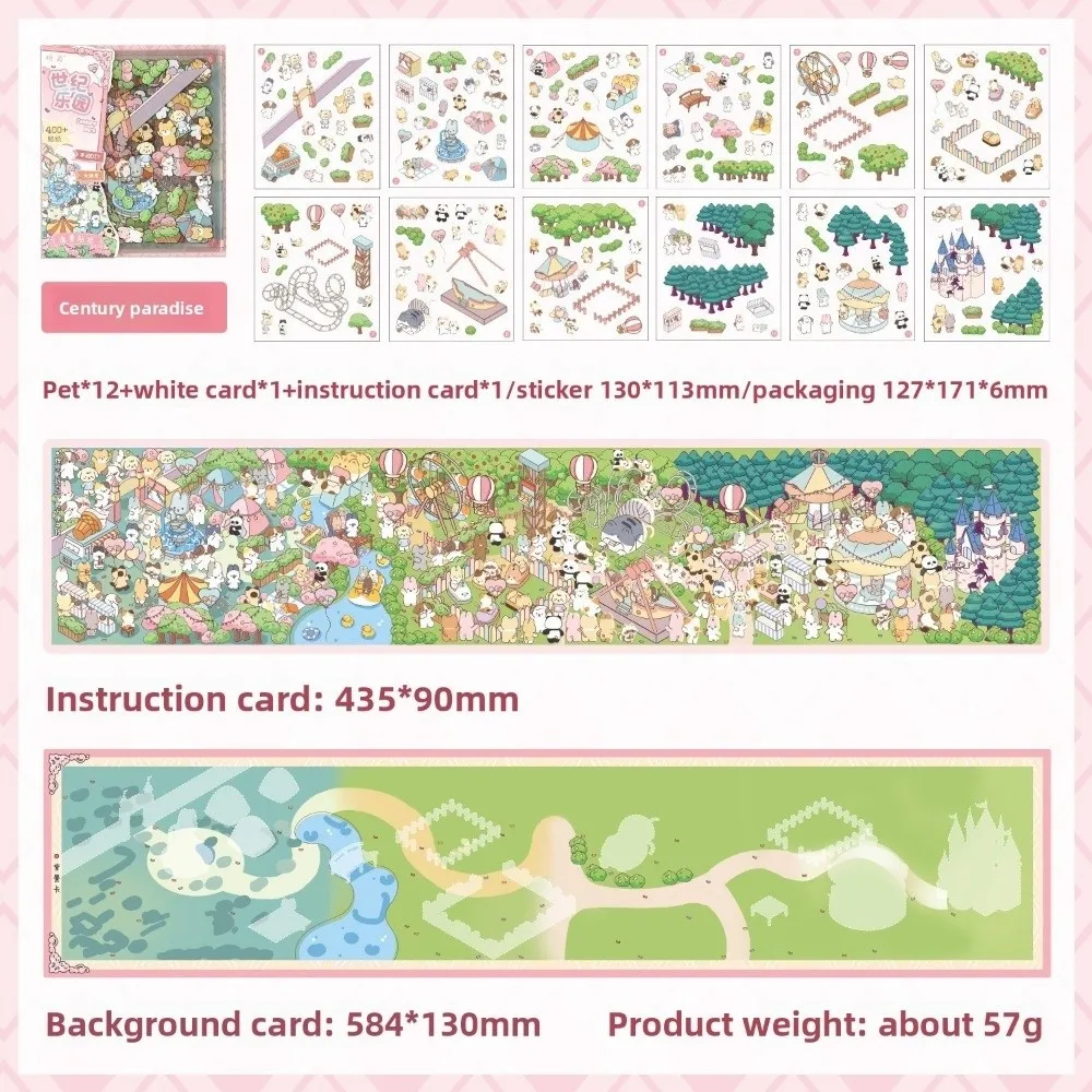 New PET 3D Landscape Sticker Four Seasons Town Century Park Miniature Stickers 3D Stacking Pocket Sticker Book