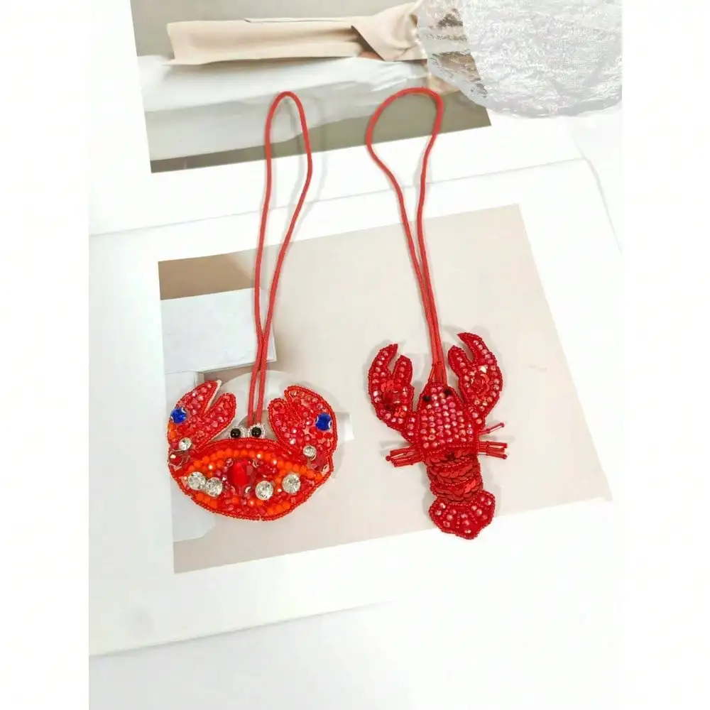 

1pc Handmade Beaded Cartoon Lobster, Crab, Shell Animal Keychain Bag Charm