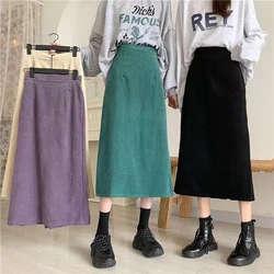 Lucyever Corduroy Long Skirts Women Autumn Winter Straight Design Students Casual Skirt Korean Fashion High Waist A-Line Skirts