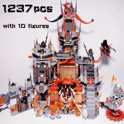 1237pcs Nexoes Knight Jestro's Volcano Lair Model Building Blocks 70323 Saber Robots Toy For Kids