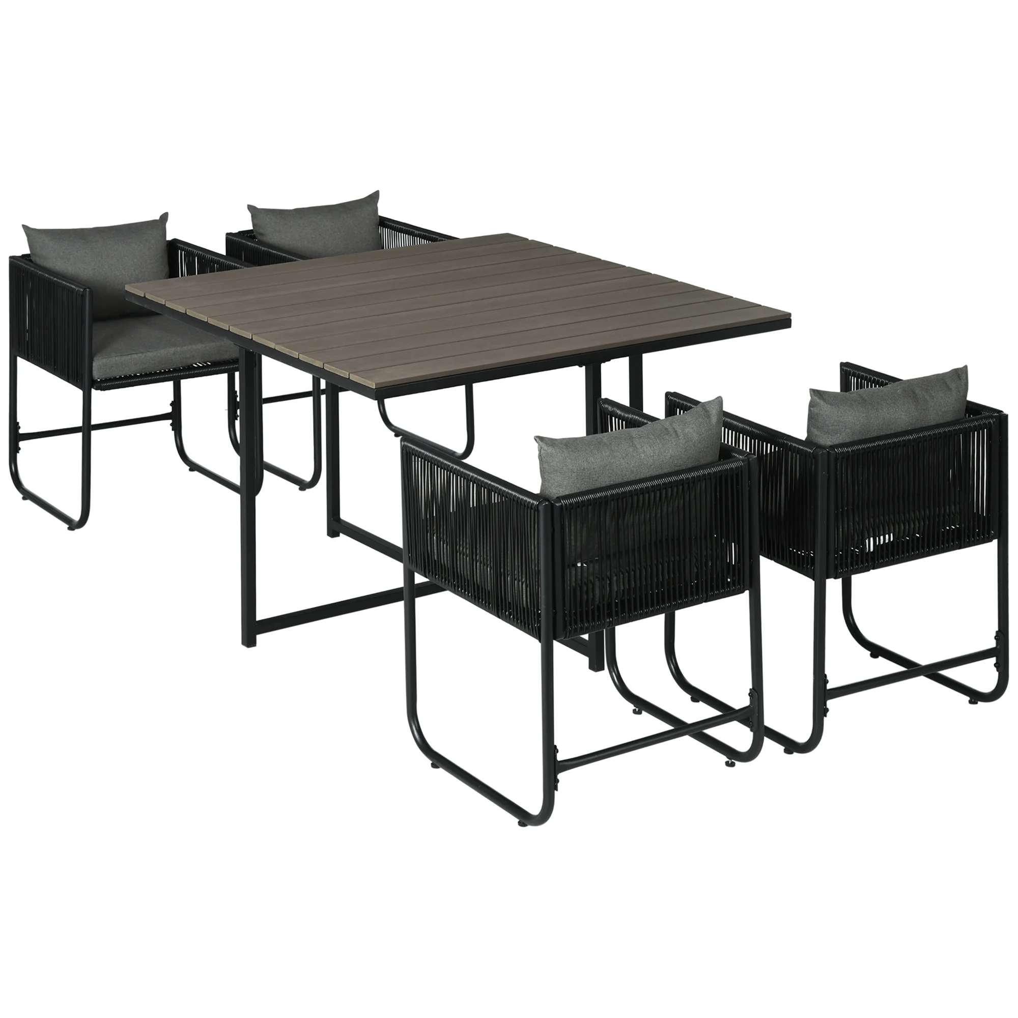 Ensemble de mobilier de jardin Outsunny en rotin polyéthylène cinq pièces, comprenant une table à manger, quatre chaises...