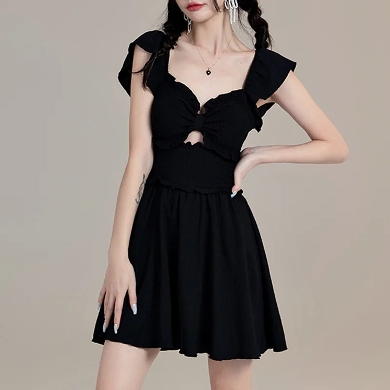 2023 New Summer Fashion Bohemian V-neck Hollow Sexy Ruffle Edge Slim Strap High Waist Slim Fit Hot Spring Skirt Swimwear