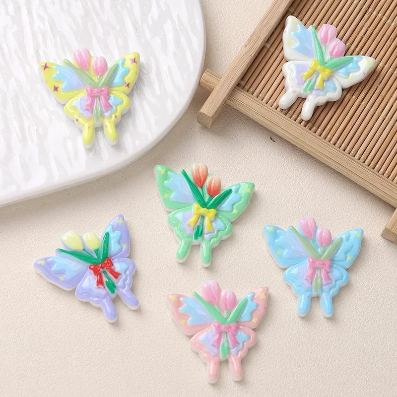 5pcs การ์ตูน DIY เรซิ่นอุปกรณ์เสริมเครื่องประดับผีเสื้อดอกไม้เรซิ่น Flatback Handmade Hairpin โทรศัพท์มือถืออุปกรณ์เสริม