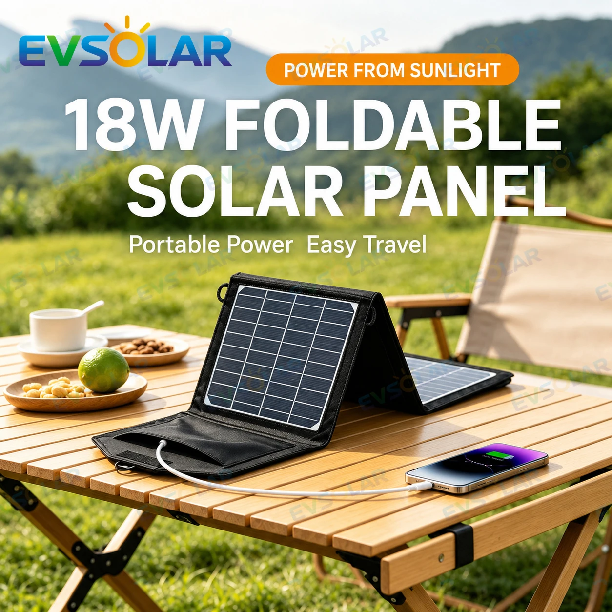 18W Foldable Solar Panel Charger Dual USB Portable Monocrystalline Solar Charger for Camping Hiking Travel Emergency