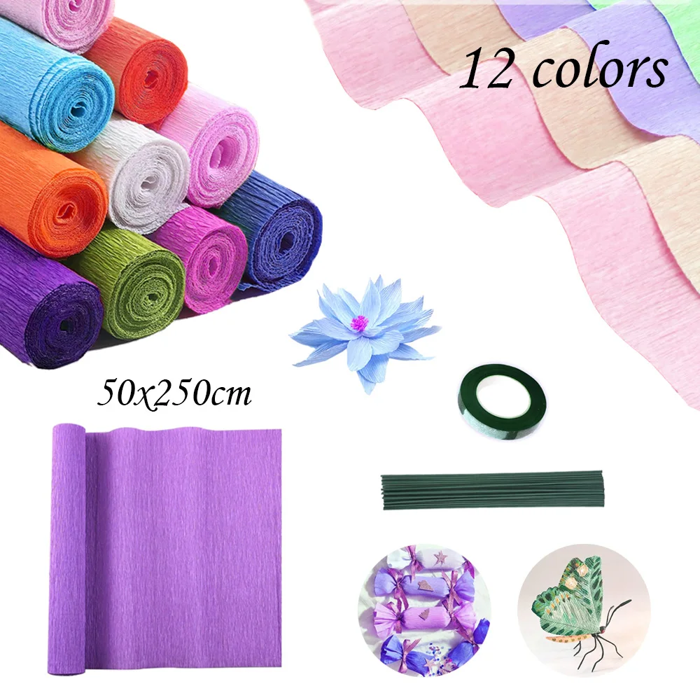 

2Rolls Colorful Crepe Paper Roll 19.68x98 Inch,DIY Wrinkle Paper for Flower Making,Gift Wedding Party Decoration with Floral
