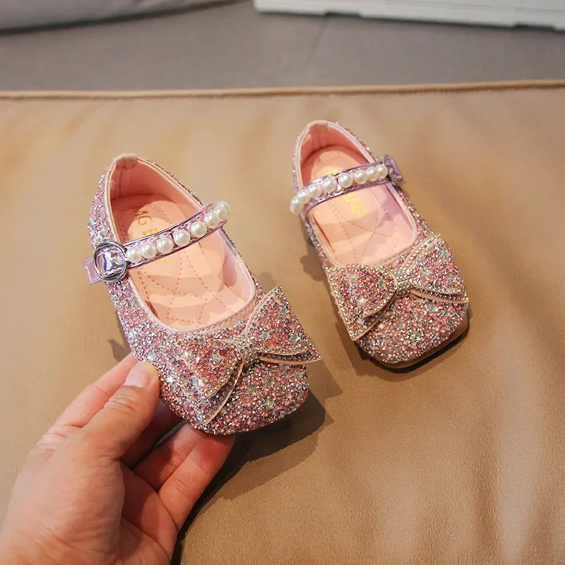 

Children's Leather Shoes Bling Sequins Bowknot Princess Shoes for Girls Sweet Chic Kids Causal Wedding Shoes Shallow Versatile