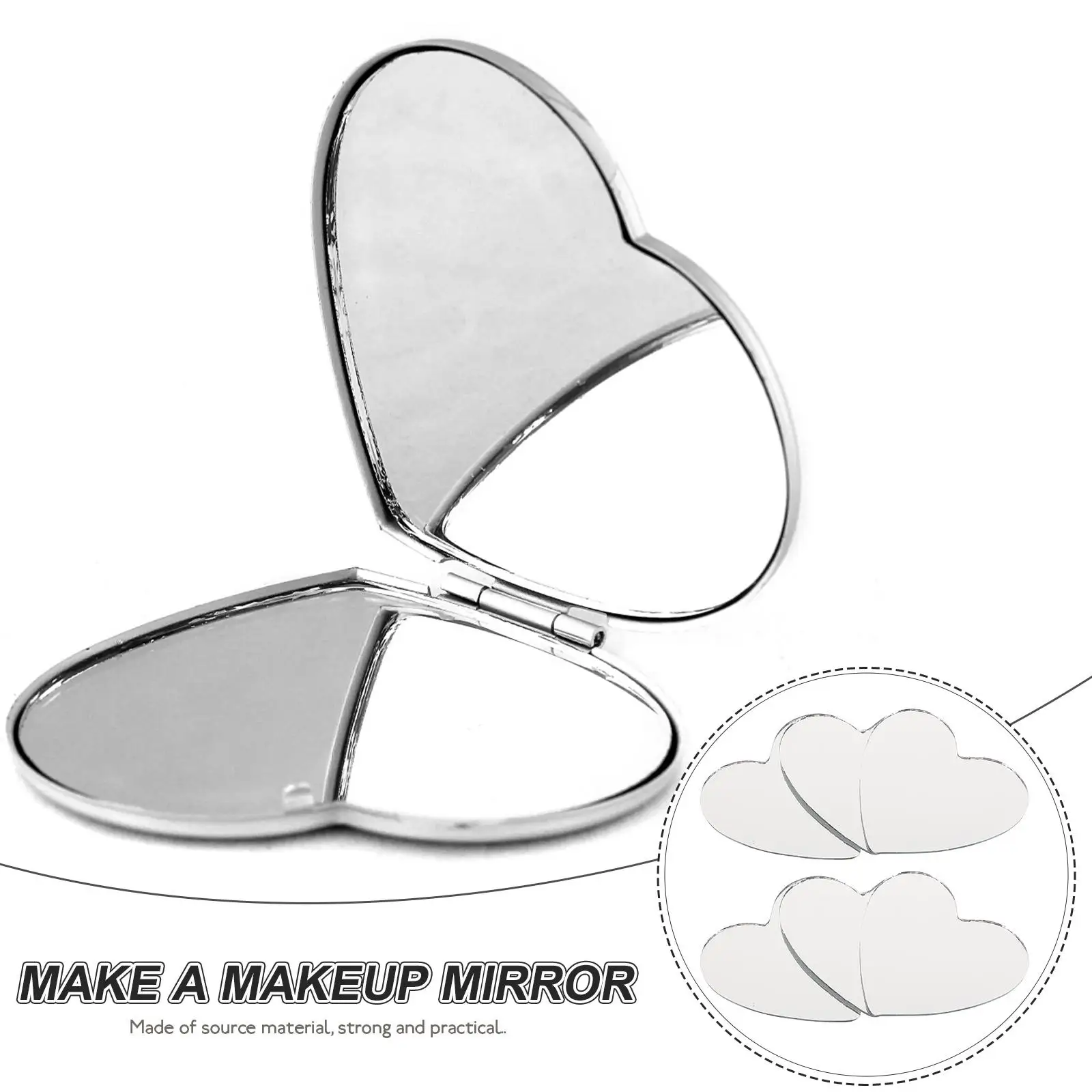 20 Pcs Heart Shape Mirror Lens Portable Mini Makeup Rhinestone Decor Alloy Clear Gift For Women Valentine Day