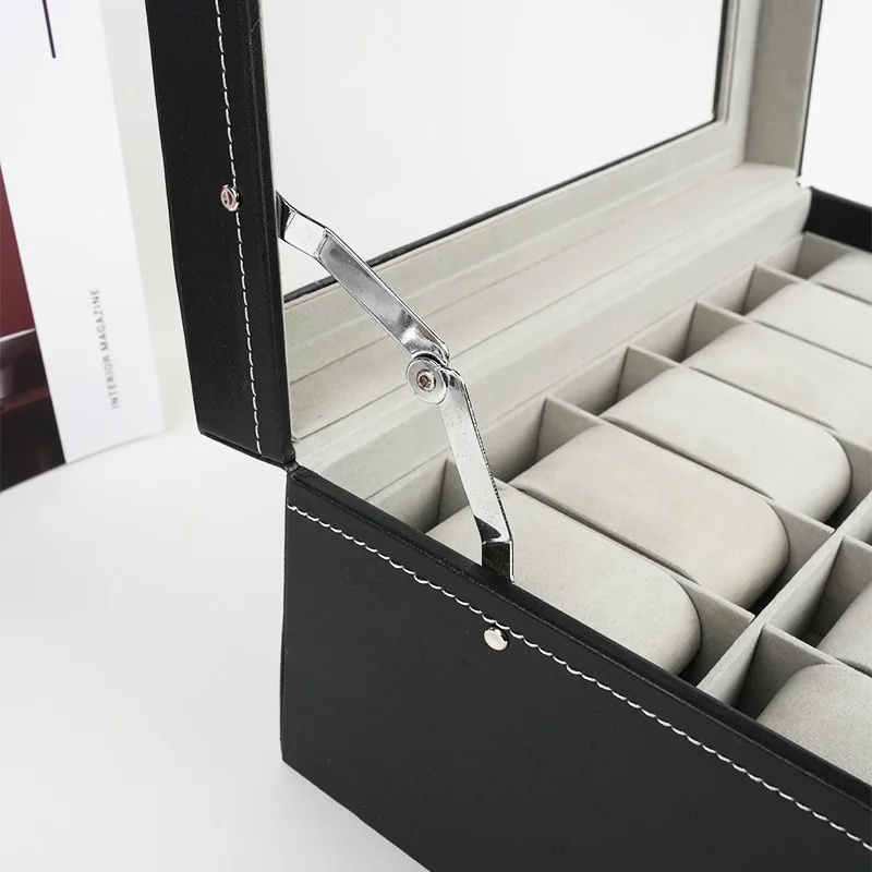 Large-Capacity Pu Leather Watch Case Glass Display Watch Storage Drawer-Type Partition Removable Jewelry Storage Box