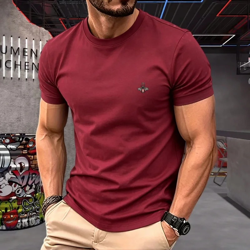 100% reine Baumwolle, hochwertige Marken-T-Shirts für Paare, Rundhals, Kurzarm, Herren-Sommermode, Bienen-Stickerei, lässiges Sport-Oberteil – Detail 13