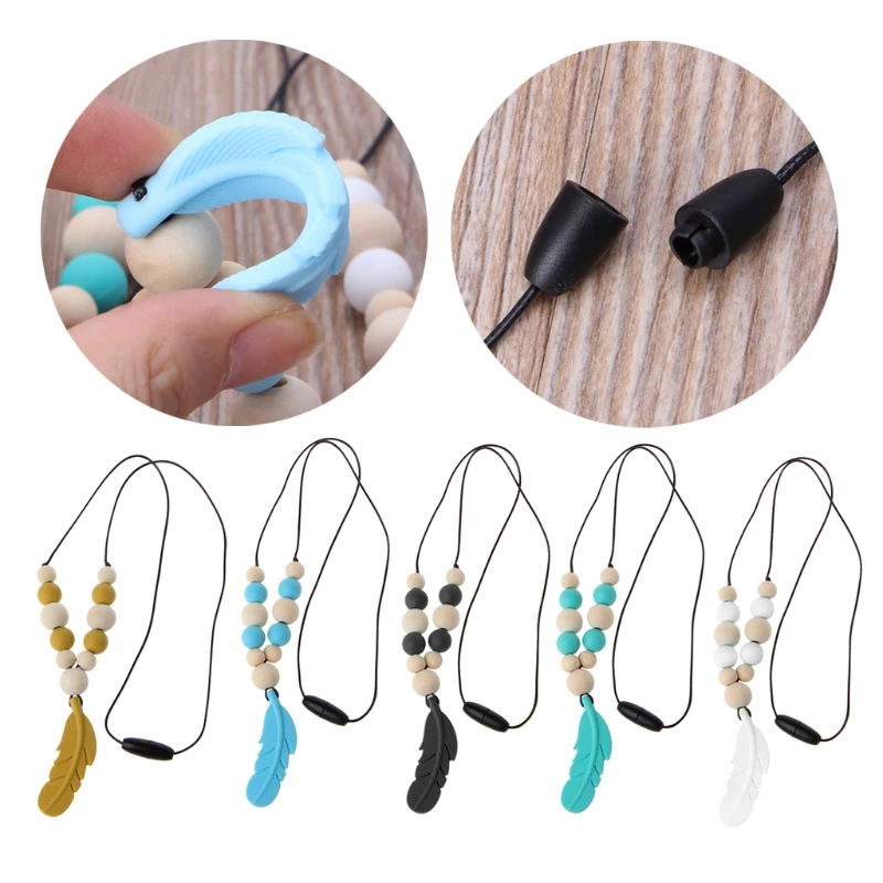 Silicone Feather Baby Teether Bead BPA DIY Infant Teething Necklace Pendant Jewelry Nursing Shower Toy