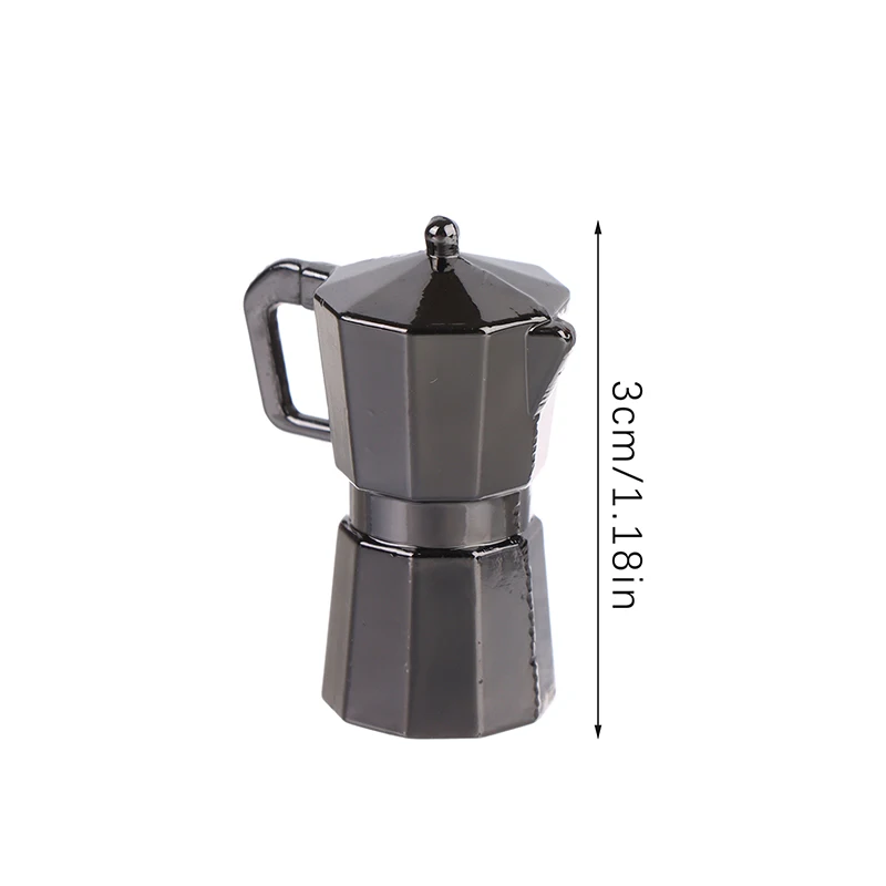 Cafetera en miniatura para casa de muñecas, tetera de Metal Moka, bandeja de 2 tazas, modelo de cocina, decoración, juguete, accesorios para casa de muñecas, 1 Juego, 1:12