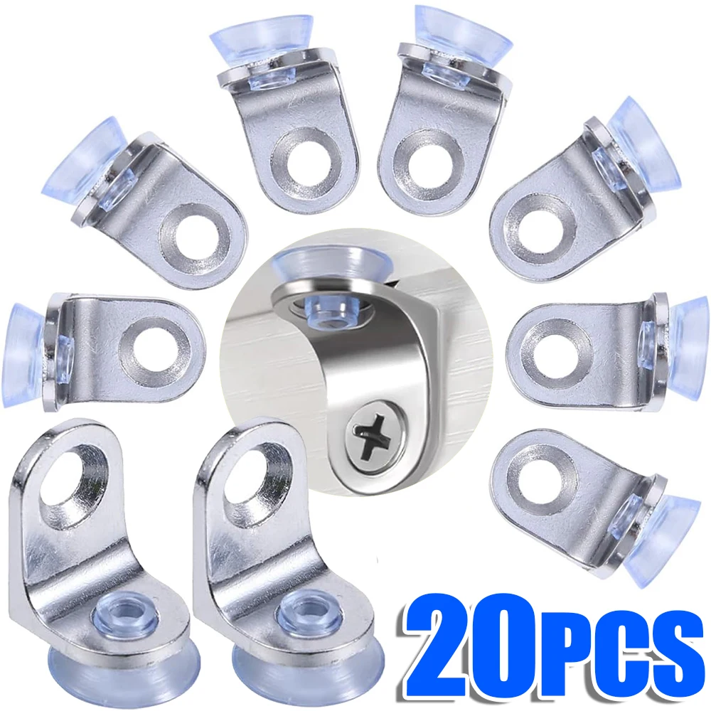 4-20PCS Right Angle Fixing Bracket with Suction Cup Glass Shelf Bracket Base Support Clip Clamp Partition Board Glass Holder Peg