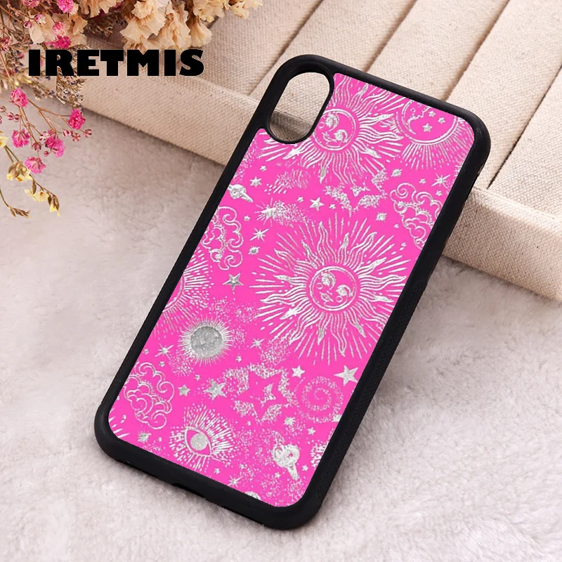 Iretmis Phone Cover Case For iPhone X XS Max XR 11 12 13 PRO MINI 14 15 16 Plus Rubber Silicone Silver Celestial pink