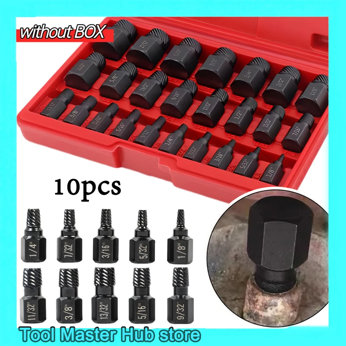 10PCS Broken Bolt Screw Extractor Set High Chrome Vanadium Easy Out Tool for Remove Stripped Damaged Screws Nuts Auto Repair Kit