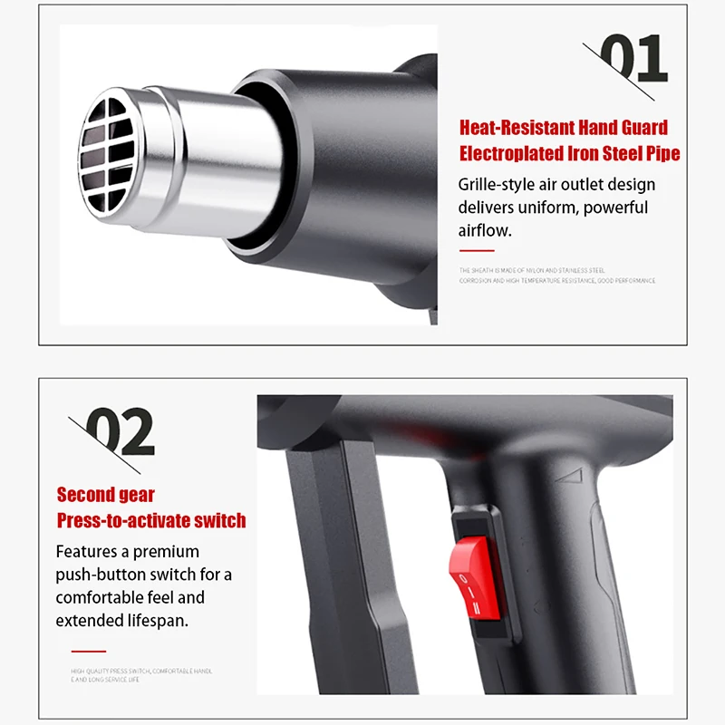 2000W 220V Industrial Heat Gun Dual Wind Speed Temperature Control Hot Air Gun With Nozzle For DIY Repair
