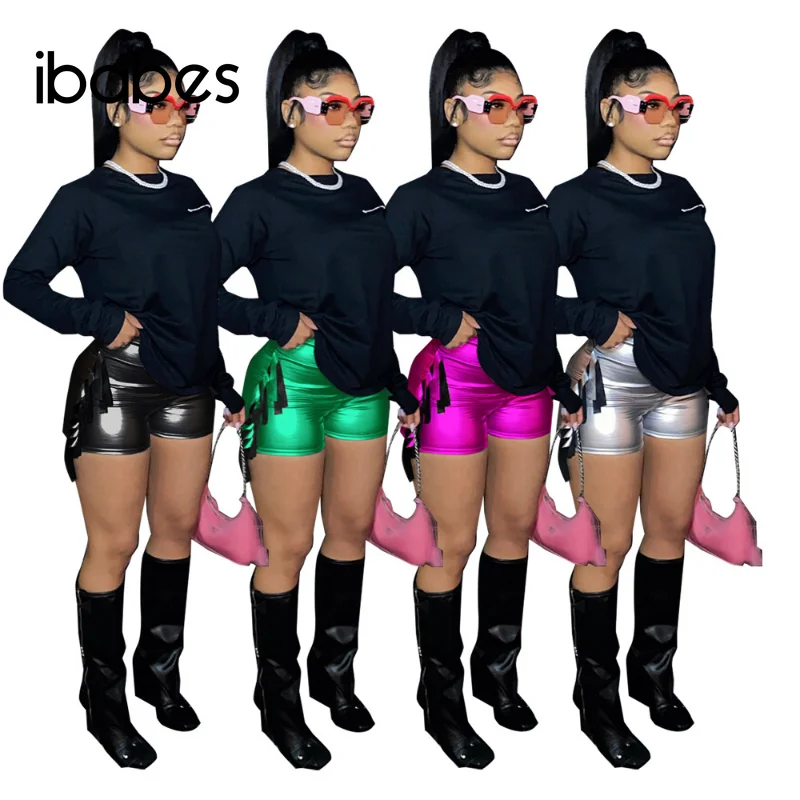 

Metallic Color Women Punk Shorts with Tassel High Waist Skinny Short Pants 2023 Summer Activewear Sexy Night Club Party Capris